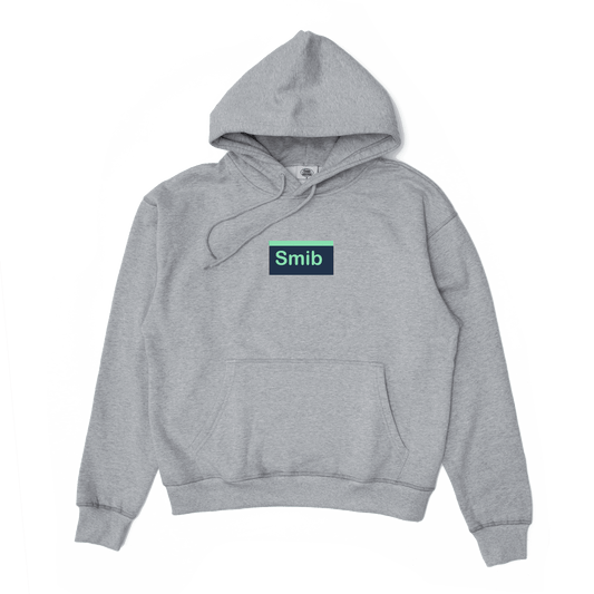 Smib x Mascotte FUCK OV Hoodie in grey melange with Smib logo on front, kangaroo pockets, ribbed cuffs, and embroidered hood logo.