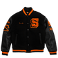 Sumibu Campus Varsity Jacket Black Orange Front 